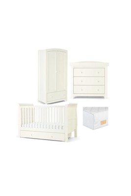 Mia 4 Piece Cotbed with Dresser Changer, Wardrobe, and Essential Fibre Mattress Set
